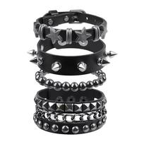 Pack of 4 Unisex Punk Armbands for Concerts Parties Halloween Adjustable Design Leather Material Gothic Fashion 1