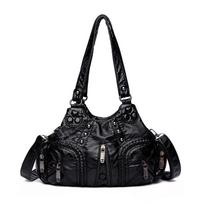Vintage PU Leather Shoulder Bag Multi Pocket Handbags for Women Casual Large Capacity Girl Retro Designer Crossbody Hobo Bags 30x12x22cm