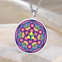 Dawapara Merkaba Metatron's Cube Necklace Archangel Seals Sacred Geometry Multicolor UV Engraving Stainless Steel Jewelry
