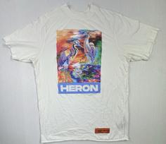 Heron Preston White Graphic Heron Print Birds Nature Small Rare Designer Unisex T-Shirt L