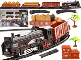 Žaislinis traukinys Rail King su garvežiu ir 3 vagonais