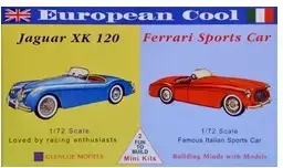 Plastikiniai sportinių automobilių modeliai Jaguar XK-120 ir Ferrari 250 1:72