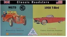 Plastikiniai automobilių modeliai MG-TD ir 1958 T-Bird 1:72 Glencoe Models