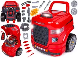 Raudonas sunkvežimio mechaniko dirbtuvių rinkinys su 61 detale