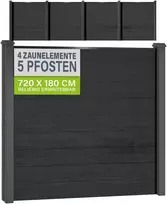 Juskys Privatumo tvora rinkinys 4 WPC plokštės 170x2x180 cm antracito spalvos 5 stulpai