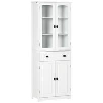 Pastatoma virtuvės spintelė, sandėliavimo spintelė su 2 reguliuojamomis lentynomis, stalčiumi ir stikliniu durelėmis svetainei, balta 60 x 30 x 160 cm