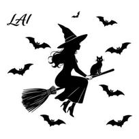 PVC Static Cling Decals Halloween Witch Black Cat Window Stickers Waterproof Silhouette Decals Dark Style Holiday Decoration Removable Wall