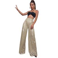Summer Women's High-waisted Fashion Casual Pants Sequined Loose Drape Wide-leg Pants S