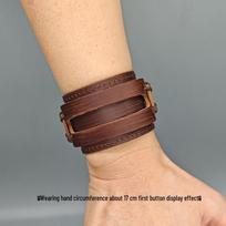Exaggerated Wide Retro Distressed Cowhide Bracelet for Men - European American Style