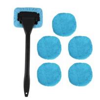 Car Windshield Wiper Fog Cleaning Brush Windshield Cleaning Tool 16-Inch Long Window Cleaning Wand with 6 Reusable Microfiber Cloth Pads for Car