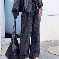 Fleece-Lined Leopard Print Wide-Leg Casual Pants for Women Plus Size L