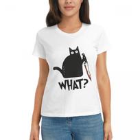 Women TShirt Cat What Murderous Black Cat With Knife Summer Short Sleeve Tees ONeck Cotton T Shirts Clothes Tops Streetwear S