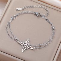 LIKGREAT Witch Knot Bracelet for Women Double Layer Chain Celtics Knot Protection Amulet Stainless Steel Jewelry Gift