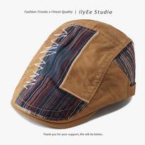 New Cotton Newsboy Cap Male Female Flat Caps Artist Painter Hat Adjustable Patchwork Beret Hats for Men Women Fishing Hat Bonnet One Size chaki