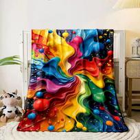 A swirling, vibrant, multicolored wave pattern with scattered glossy droplets. for all seasons blanket lunch break throw gift 80cm x 120cm