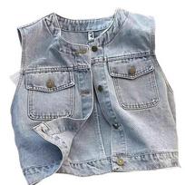 Women's Cowboy Vest Jacket Summer New Korean Version Spring and Autumn Sleeveless Vest S