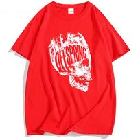 White Flaming Skull Tee Rock Band The Offspring Graphic Tshirts Grunge Unisex Streetwear Hip Hop Summer Cotton Men T-shirt Print S raudona