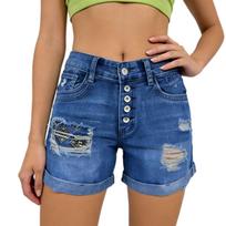 Women's Color Jeans Stretch Slim Fit Distressed Denim Shorts L