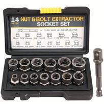 Nut Extractor Kit 14pcs Nut Removal Tool With 13 Bolts And Nut Removers, 1 Hex Socket Adapter For 1/4  To 3/8  Drives 14PCS/SET