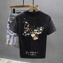 Men's Butterfly Flower Embroidery Back Print Short Sleeve T-Shirt Casual Streetwear Top S