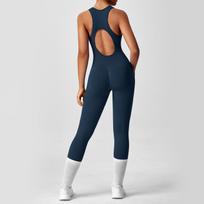 Seamless Peach Booty One-Piece Yoga Bodysuit - V-Back Tummy Control Gym Outfit for Women - Sexy Workout Jumpsuit Fitness Bodycon XS