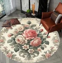 Romantic Rose Pattern Round Carpet Mat Rug Soft Non Slip Floor Mat for Living Room Bedroom Home Decoration Rugs for Bedroom 80cm x 80cm