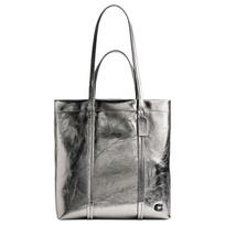 COACH 33 Logo Open Closure Leather Tote Bag Shopping Bag Shoulder Handbag Large Men's Anthracite
