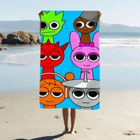 Cartoon Music Monster S-Sprunki Pattern Beach Towel Soft Quick Dry Flat Print Large Pool Towel for Gym Travel Outdoor Party Gift 80X160CM blue