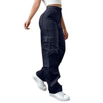 Women’s High Waist Cargo Pants Loose Fit Straight Leg Trousers with Multiple Pockets for Casual Outdoor M
