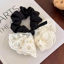 Sweet bow, gold hair loop, lace double layered, gentle korean version, leather band, fashionable embroidery, retro hair rope, temperament