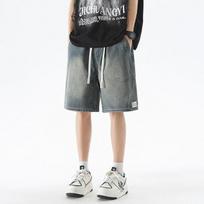 Summer Thin Denim Mid-trousers Men's Trendy Drawstring Style Hong Kong Style Casual Versatile Five-point Pants M