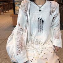 Gothic Hollow Out Sweater Hole See Through Oversized Knitted Pullovers Emo Streetwear Grunge Clothes Y2k Tops S