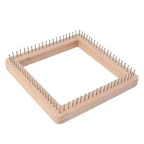 Mini Square Knitting Tool with Hooks Wooden Crochet Board for Weaving Mat Hairband Blanket Sock 19.5x19.5cm