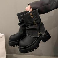 Fashion Hot Selling Flats Platform Cowboy Boots Women's Zipper Shoes 2025 Winter Goth Chelsea Boots New Trend Dress Fashion Ladies Boots 35