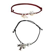 2PCS Interchangeable Cats Fish Charm Friendship Bracelets Braided Black Red Threads With Alloy Details Braided Wristband 1