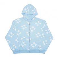 Hoodie Coat Star Print Pockets Zipper Closure Elastic Thread Cuff Long Sleeve Relaxed Fit Unisex Hooded Streetwear Hip Hop Fall Winter S