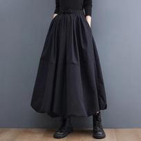 Lady Maxi Skirt Pockets Puff Skirts Ladys Casual Elastic Waist Lace Up High Waist Pleated A-Line Skirt XXXL