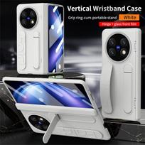 For Vivo X Fold6 Fold 6 Luxury Silicone Fabric 180° Folding Case Vertical Wristband & Integrated Stand and Glass Front Film