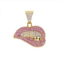Colorful Diamond Biting Lips Pendant Necklace – Creative Hip Hop Cuban Chain