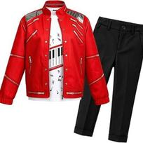 Movie Michael Jackson Beat It Red Jacket Pants Wig For Kids Boys Halloween Brithday Christmas Party Costume 110cm