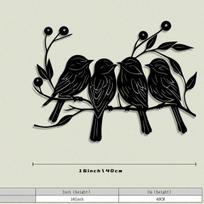 Retro Iron Wall Art Bird Branch Black Silhouette Garden Balcony Christmas Decoration