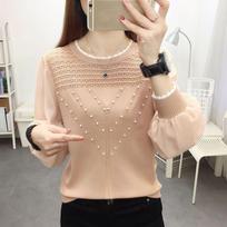 Ice Silk Chiffon Knitwear Pullover Women Top Long Sleeved Spring and Autumn Small Fragrance Sweater Hollow Out Pullover Sweater One Size