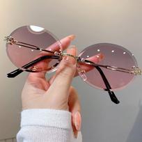 Metal Oval Sunglasses Rimless Frameless Shades Trendy Punk Sun Glasses  for Women & Men Gray Pink
