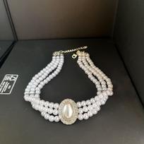 Women's Multi-Layer Pearl and Rhinestone Choker Necklace
