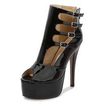 Women Patent Leather High Heel Sandals Back Zipper Platform Stiletto Ankle Boots for Office Nightclub Party Banquet Pole Dancing 35