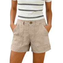 Women's Cotton And Linen Shorts, With Pockets, Soft Button Closure, Zipper, Slim Fit. S