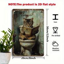 Vintažinis katės skaitymo tualete metalinis sienos meno ženklas x Colio geležies dekoras su humoristiniu dizainu Puiki dovana kačių mylėtojams 20x30cm（7.8x11.8inch） gray