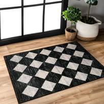 Moroccan Trellis Area Rug - 2x3 Printed Small Black Checkered Entryway Rug Non Slip Kitchen Mat, Stain Resistance Indoor 40x60cm