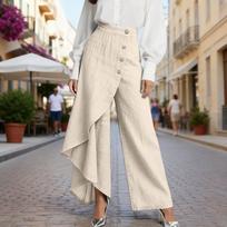 High Waist Wide Leg Pants for Women Asymmetrical Button Front Design with Ruffled Overlay and Loose Fit Trousers XL