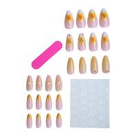 1 Set 3D Press on Tip Stick-on Removal Almond French Nails Easy Fake Nails Full 1 white